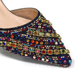 Rhinestone Pointed-Toe Slingback Heels & Bag Set