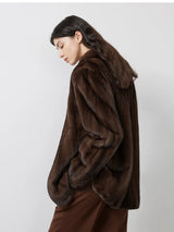 Women's Short Faux Fur Coat with Stand Collar