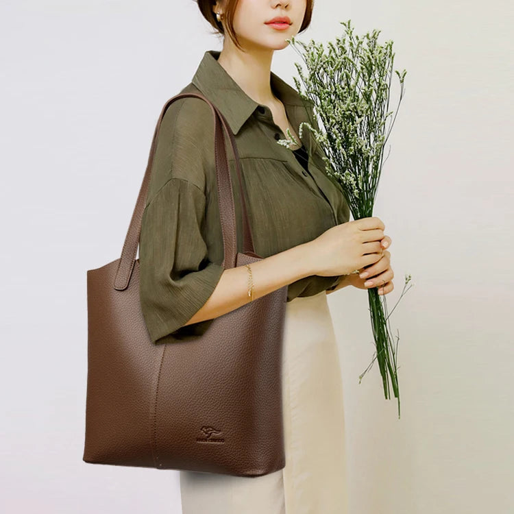 Genuine Brand High End Soft Pu Leather Shoulder Bag For Women Casual Tote Bag Female Purse Simple Design Handbag Commuting Sac