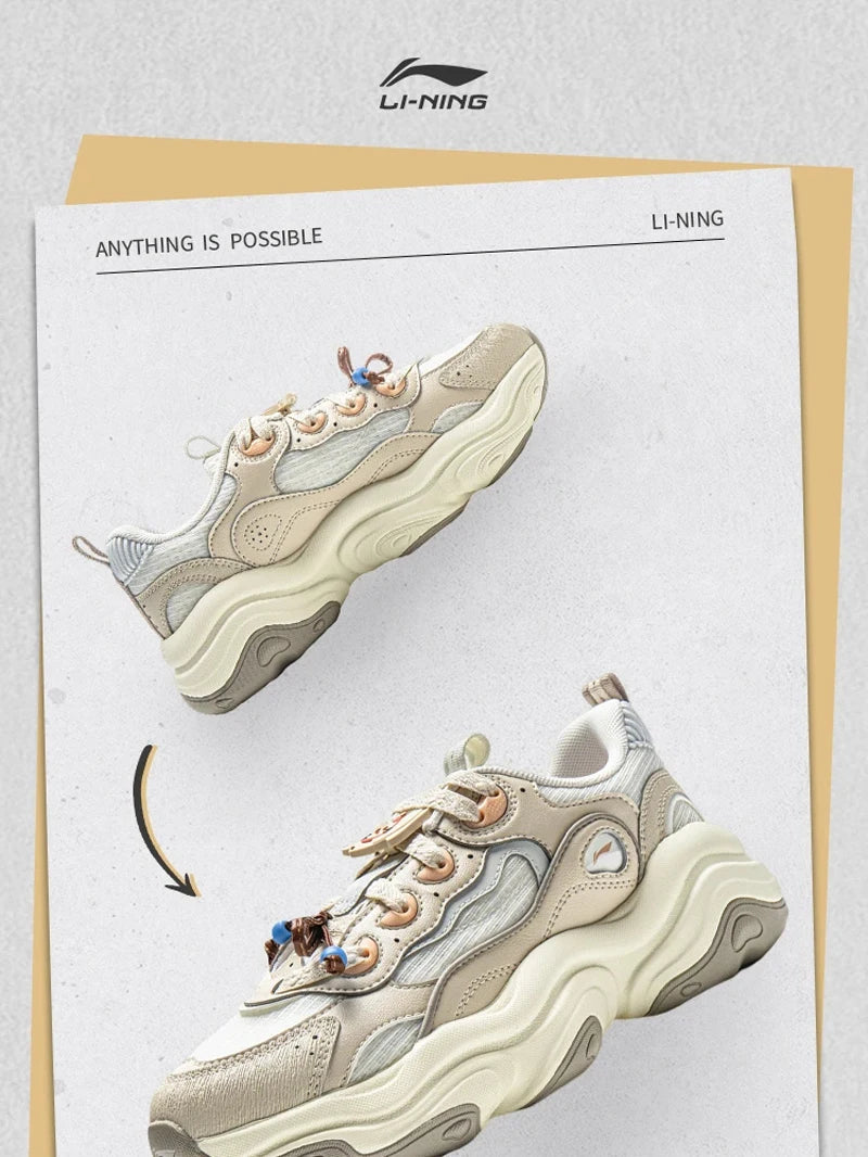 Li-Ning Women's MIA Lifestyle Shoes Wearable Reflective Retro Thick Heel Sports Shoes LiNing Classic Casual Sneakers AGCV276