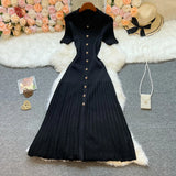 Elegant Collared Knit A-Line Midi Dress