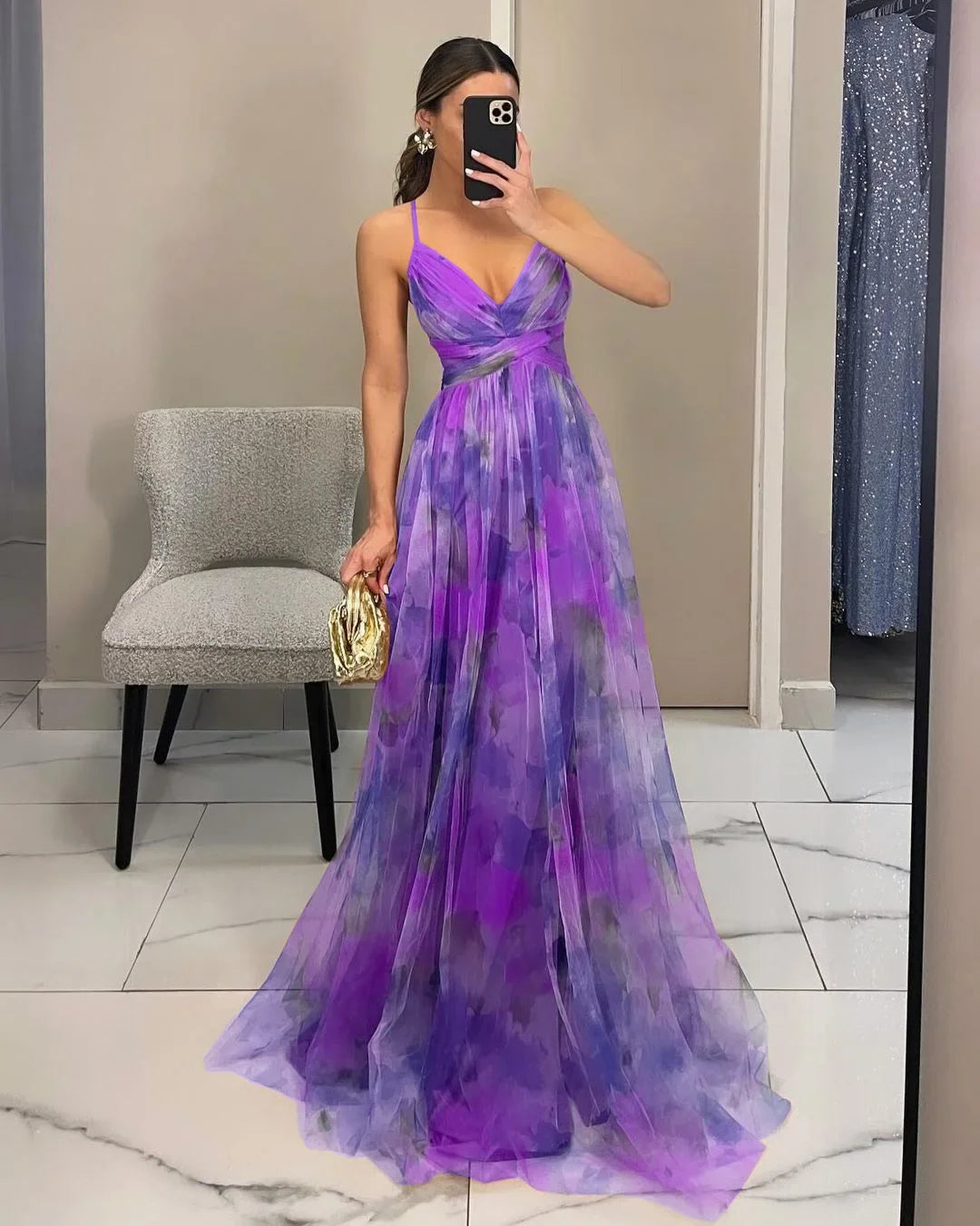 Off-Shoulder Lace Print Halter Maxi