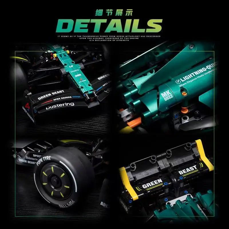 The new 2026 1912PCS Electroplated Green Super Racing Car MK6022 assembly home decor item is perfect for use as a holiday gift.