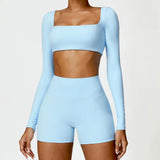 2-Piece Women's High-Waist Yoga Set – Seamless Long Sleeve Workout Suit