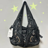 Angel kiss Women Handbags Fashion Shoulder Bag Large Black Tote Top-handle Shopping Pack Multiple Pockets Satchel Lady  Purse
