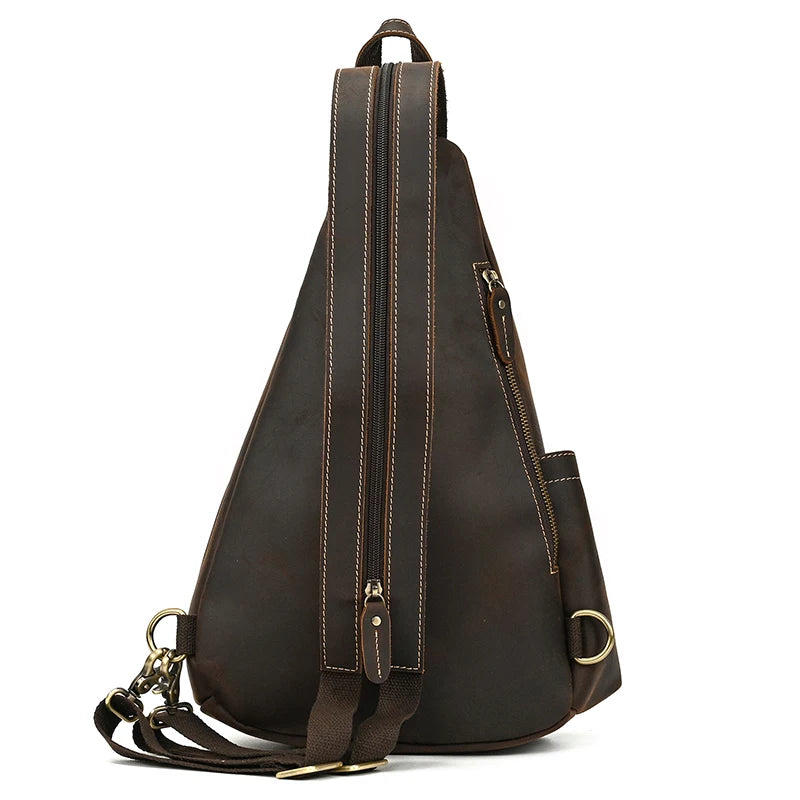 Single Shoulder Bagpack Genuine Leather Chest Bag Outdoor Riding Bag Chest Packs For Biker Men Male Sling Bags Cow Leather
