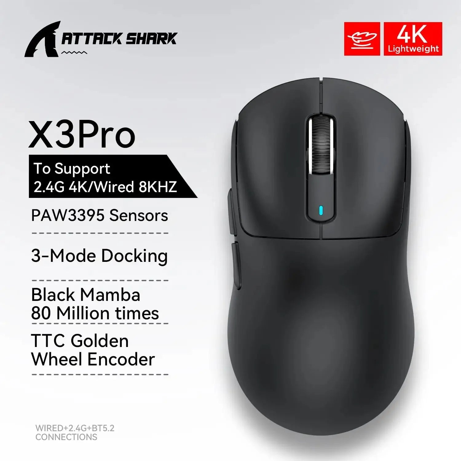 ATTACK SHARK X3/X3Pro Wireless Gaming Mouse PAW3395 26K DPI Tri-Mode Bluetooth Wired Ultra Lightweight High Quality Mouse