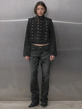 Y2K Retro Hussars Jacket Stand Collar Double Breasted Button Cropped Jacket Napoleon Old Money BLK Denim Jacket Women Boxy Coat