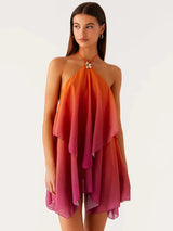 Women's Gradient Halter Backless Mini Dress – Elegant Mesh Off-Shoulder Party Gown