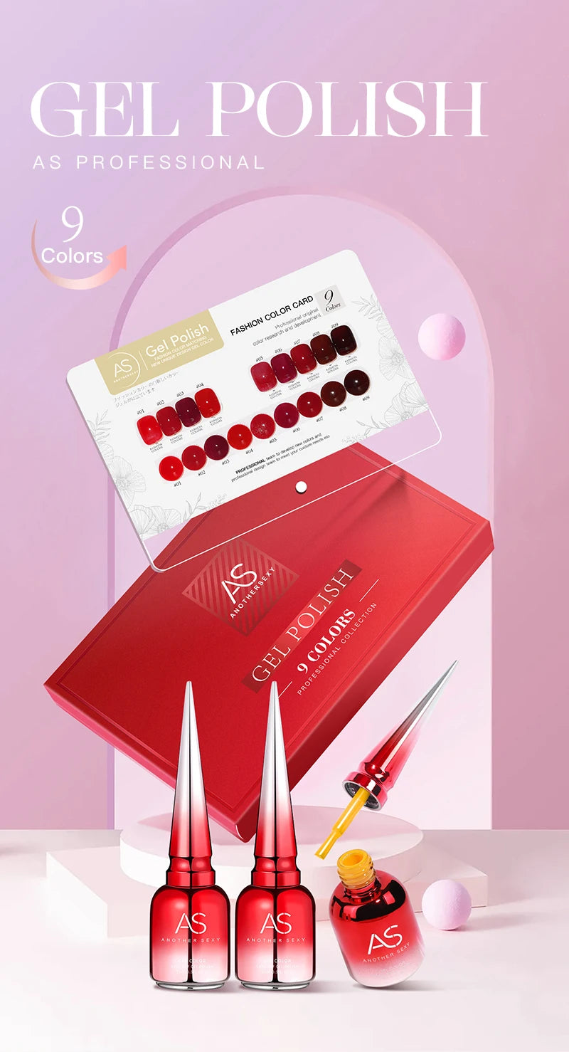 AS 9 Colors Magnetic Cat Eye Gel Nail Polish Set Jelly Pink UV LED Soak Off Gel Varnish Crystal Red Cat Gel Lacquer With Display