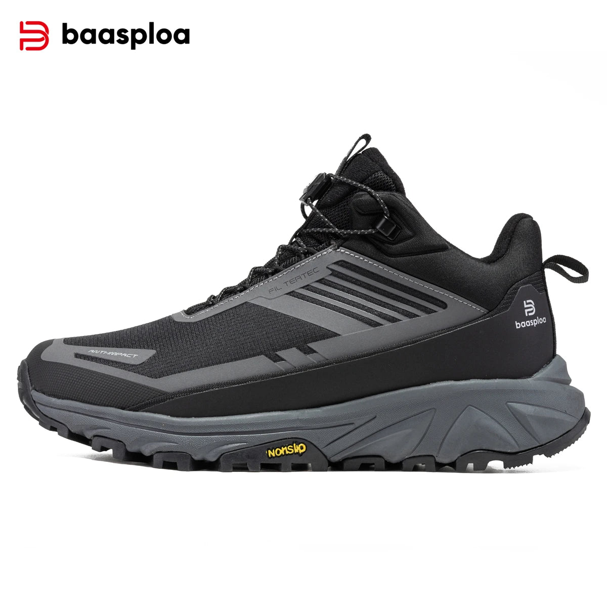 Baasploa Men Hiking Shoes Outdoor Waterproof Resistant Sneakers Male Winter Comfort Plush Warm Casual Walking Shoes Non-Slip