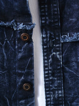 Men's denim shirt for autumn, American retro long-sleeved, washed dark blue, blue denim shirt with double pockets, workwear styl