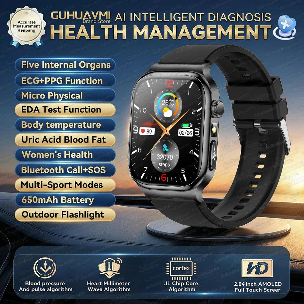 2026 New Accurate Diagnosis Smart Watch Body Fat ECG Blood oxygen BP Health Sport HD AMOLED Screen Call Smart Watches man woman