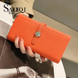 Genuine Leather Wallet Women Long Clutch Fashion Luxury Brand Ladies Purses Card Holder Zipper Coin Pocket High Quality Billfold