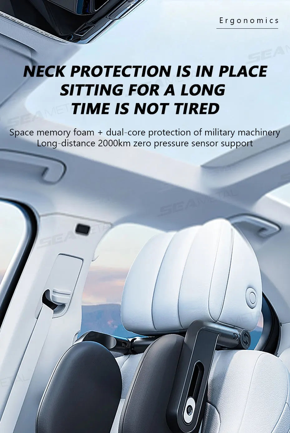 SEAMETAL Multifunctional Car Headrest 3D Memory Foam Neck Support Pillow Free-Adjustment Neck Protection Pillow for Traveling