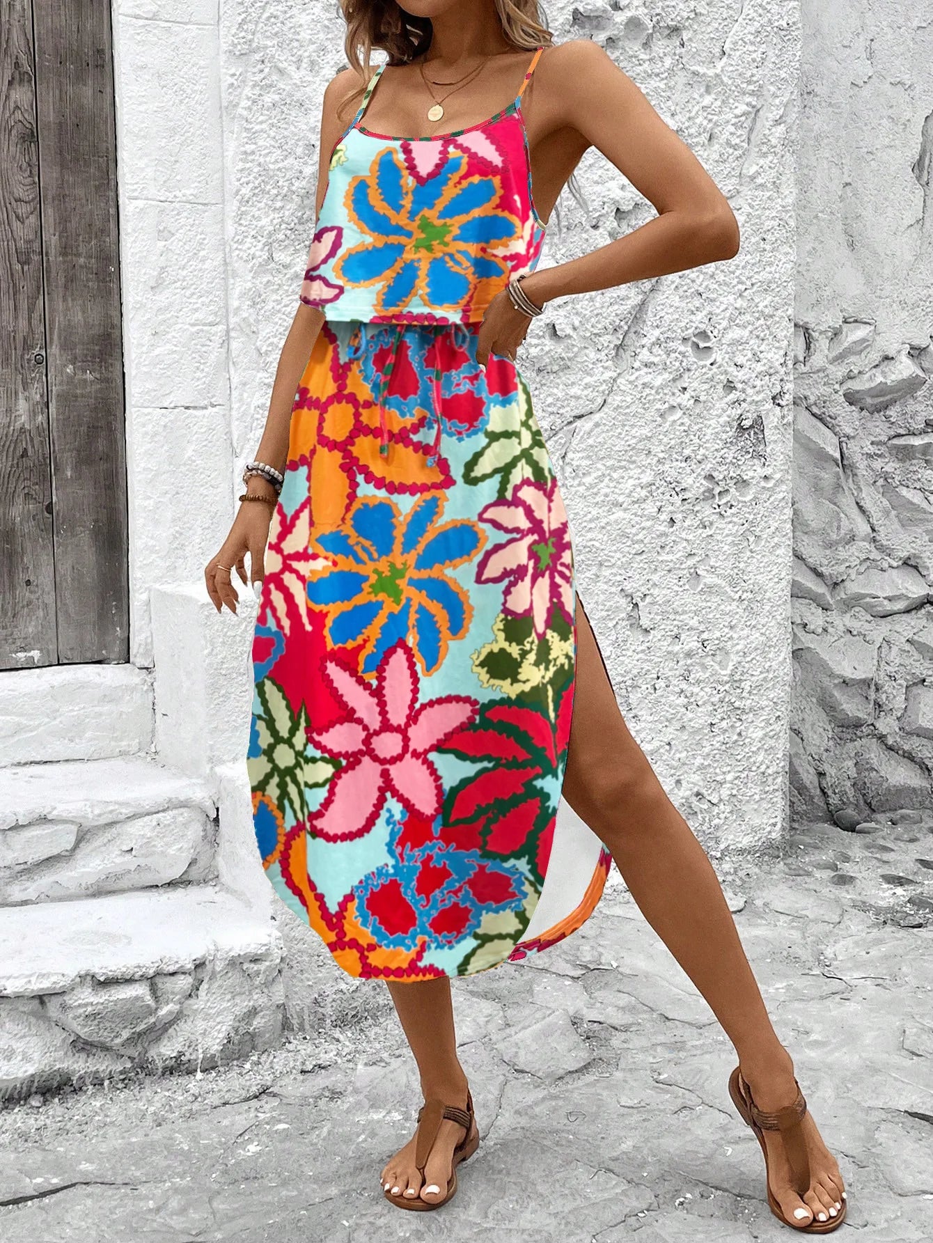 Summer Spaghetti Strap Flowy Dress