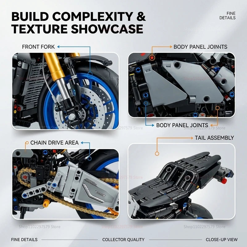 1478pcs Technology Racing Motorcycle Building Blocks Set Fast Speed Bike Small Particle Model DIY Toy for Adult Collectible Gift