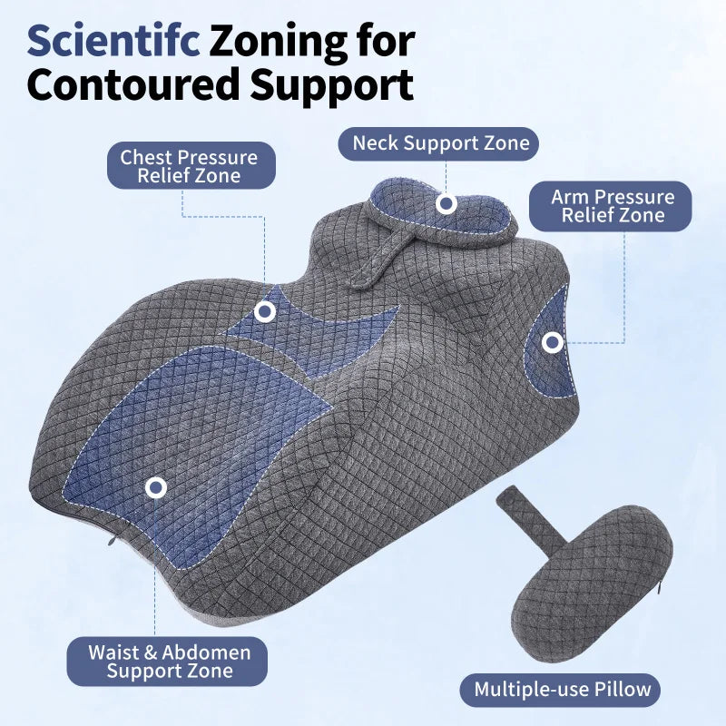 Adult Contoured Memory Foam Hip & Lumbar Support Cushion, Orthopedic Body Lift Pillow for Sitting Up, Flat Lying & Prone Rest