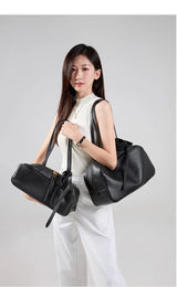 High Version Genuine Leather Pillow Bag for Women 2026 New All-Match Large Capacity First Layer Cowhide Bowling Bag for Women