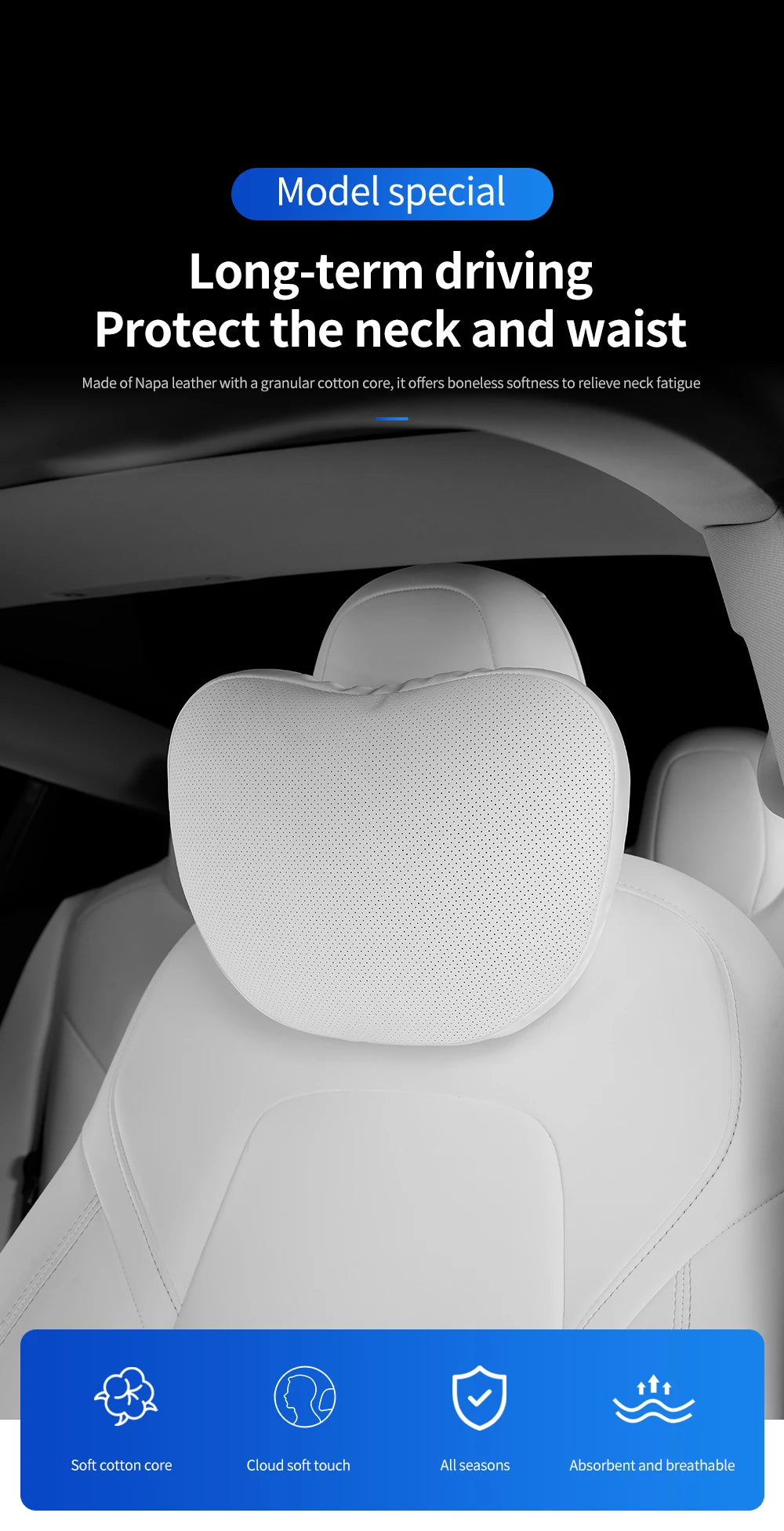 Tesla Model 3/Y Juniper Nappa Leather Car Seat Neck Pillow