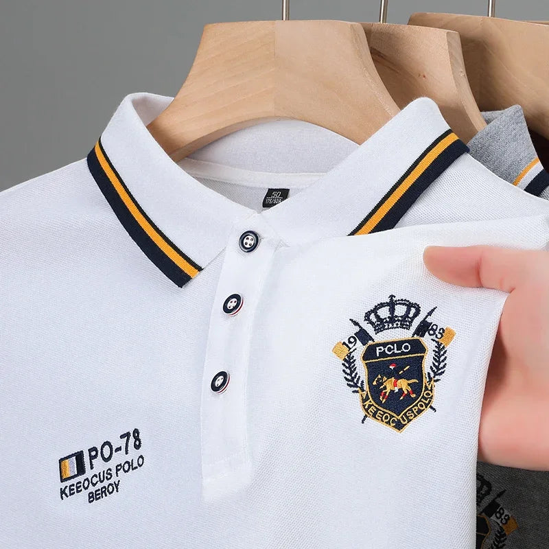Men's Embroidered Polo Shirt – Casual Short Sleeve Top
