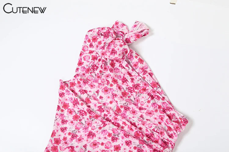 Floral One-Shoulder Ruffle Midi Dress