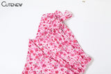 Floral One-Shoulder Ruffle Midi Dress
