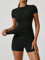 Women's Sculpting Sports Short Sleeve & High-Waist Shorts Set