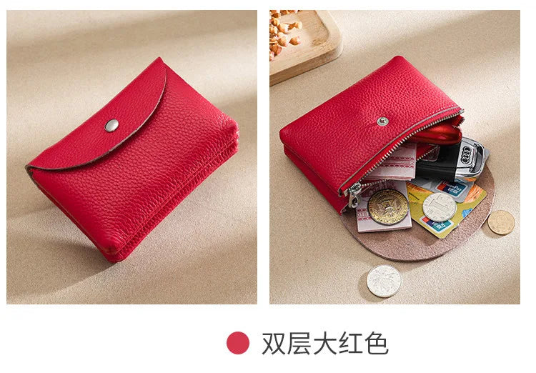 Custom Letters Fashion Women Short Wallet Genuine Leather Double Wallet Small Coin Purse Mini Credit Card Holder Key Storage Bag