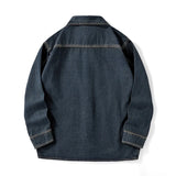 Heavy duty washed denim jacket for men vintage blue lapel long sleeved shirt style jacket casual and loose outer wear