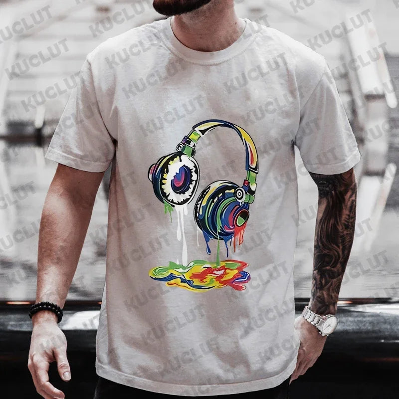 Men’s Hip Hop Melting Headset Graphic Oversized Tee
