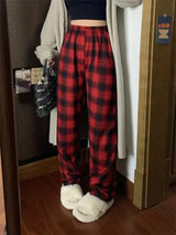 Plaid Plush Wide-Leg Trousers
