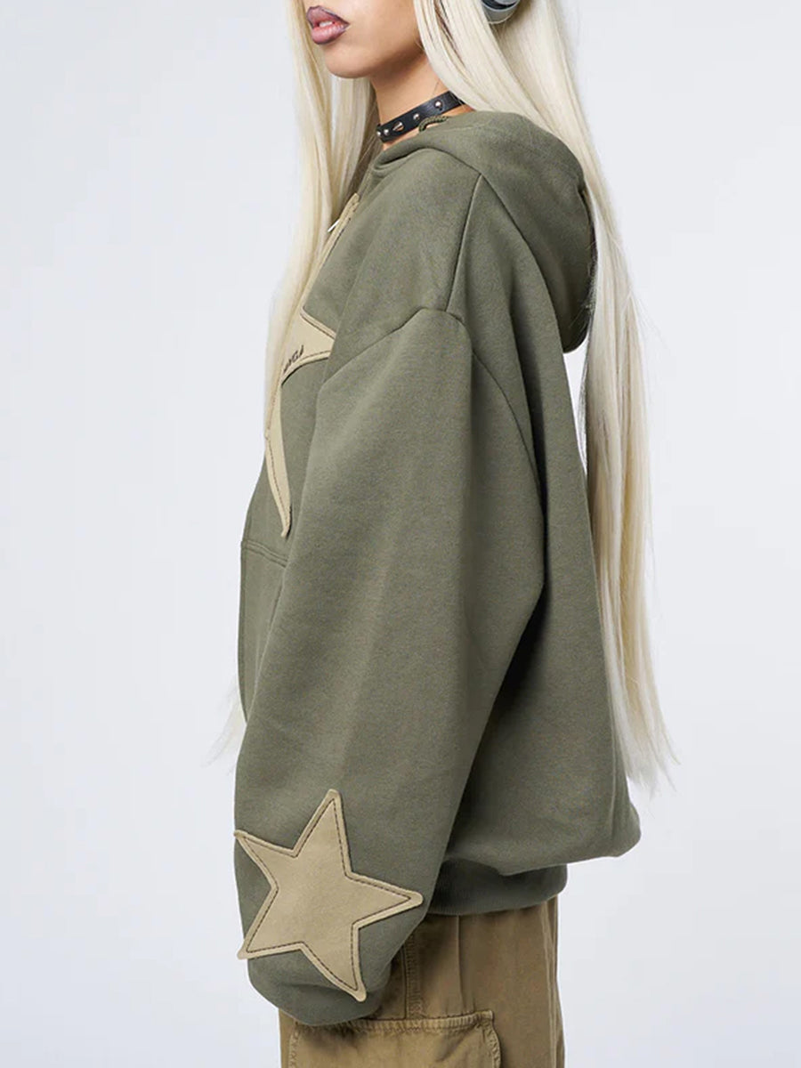 Women's Y2K Star Print Zip-Up Hoodie