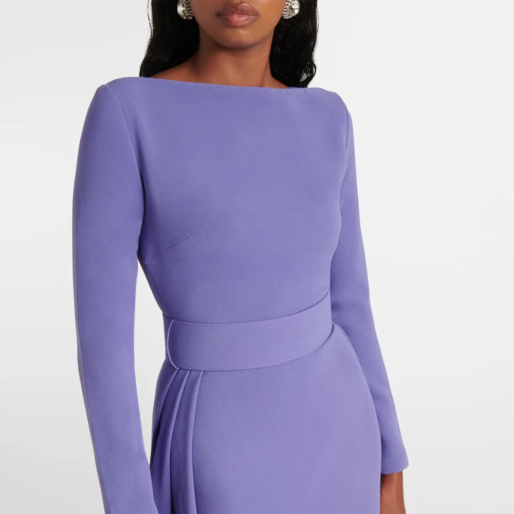 Lavender Jersey Evening Dress Boat Neck Long Sleeves A Line Prom Gown Floor Length Formal Party Dress Customized 2026