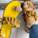 Women's Bohemian Flat Sandals — Pearl & Pineapple Detail Beach Slides