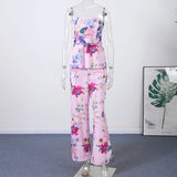 Floral Strapless Vest & Straight-Leg Trouser Set