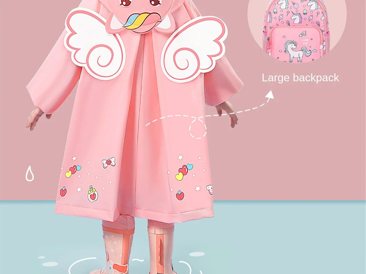 Kids' Whimsical Waterproof Raincoat with Backpack Space