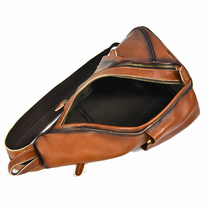 Single Shoulder Bagpack Genuine Leather Chest Bag Outdoor Riding Bag Chest Packs For Biker Men Male Sling Bags Cow Leather