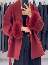 Elegant Lace-Up Woolen Short Coat