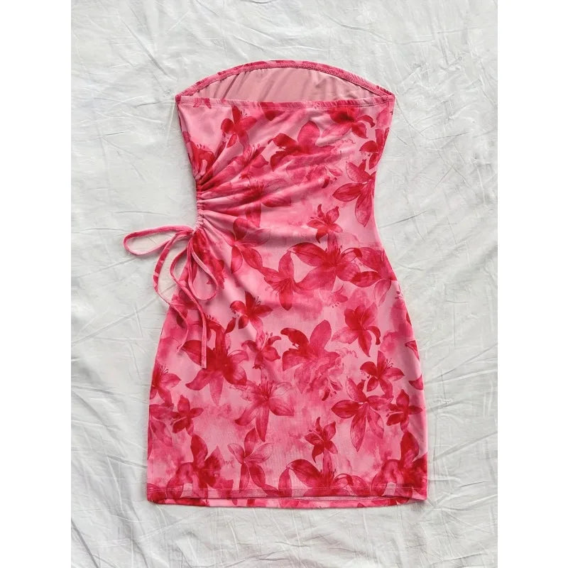 Floral Print Ruched Tube Mini Dress