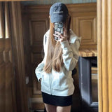 Streetwear Black Hoodie Coat 2025 Women's Clothing Hooded Zipper Slim Fit Y2k Jackets Casual Fashion Sweatshirts Tops Ropa Mujer