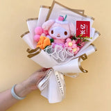 Genuine Sanrio Characters Plush Toys With Artificial Flowers Creative Handmade Bouquets Christmas Birthday New Year Gift