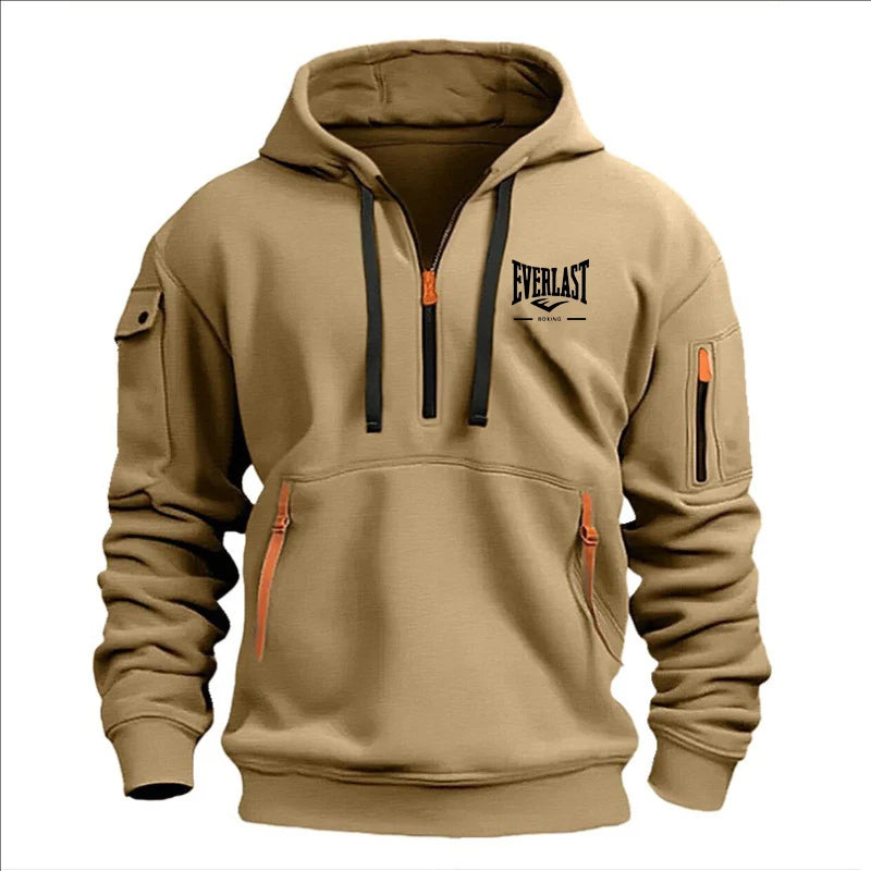 Men’s Printed Fleece Hoodie with Zipper Details