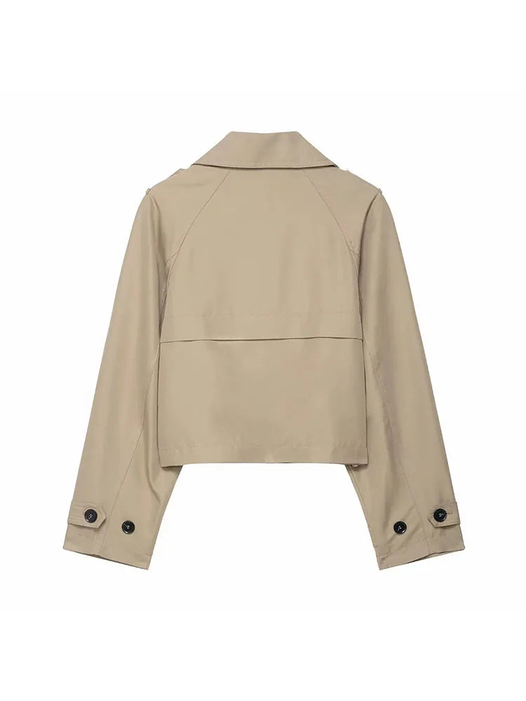 Classic Lapel Double-Breasted Short Trench