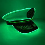 New Luminous White Sailor Captain Yacht Caps Wheat Embroidery LED Glow Navy Marine Hat Men Women Cosplay Halloween Costume Hats