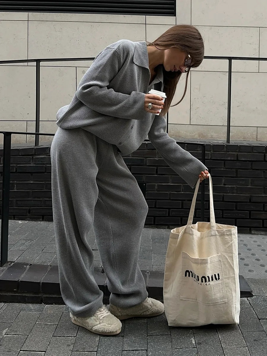 Bornladies Autumn Winter New Knit Cardigan Pants Set Loose Two Piece Casual Sweater Suit Women Thick Warm Soft Knitted Outfit