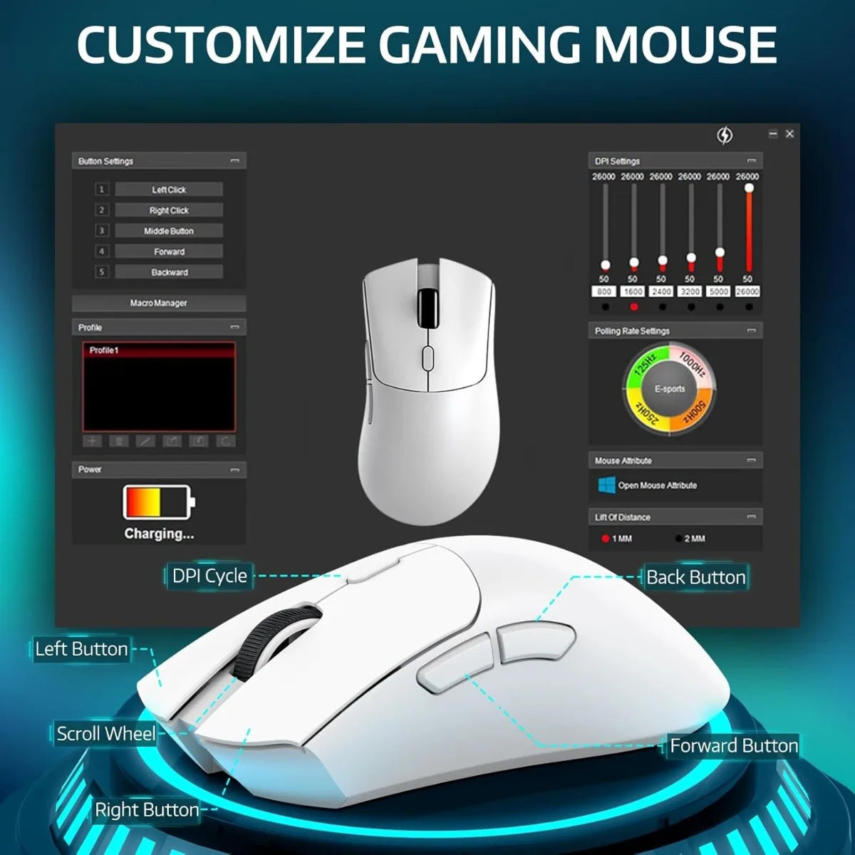 ATTACK SHARK R1 Wireless Gaming Mouse 55g Lightweight 18K DPI Optical Sensor Tri-Mode Connection for PC/Laptop/Win/Mac