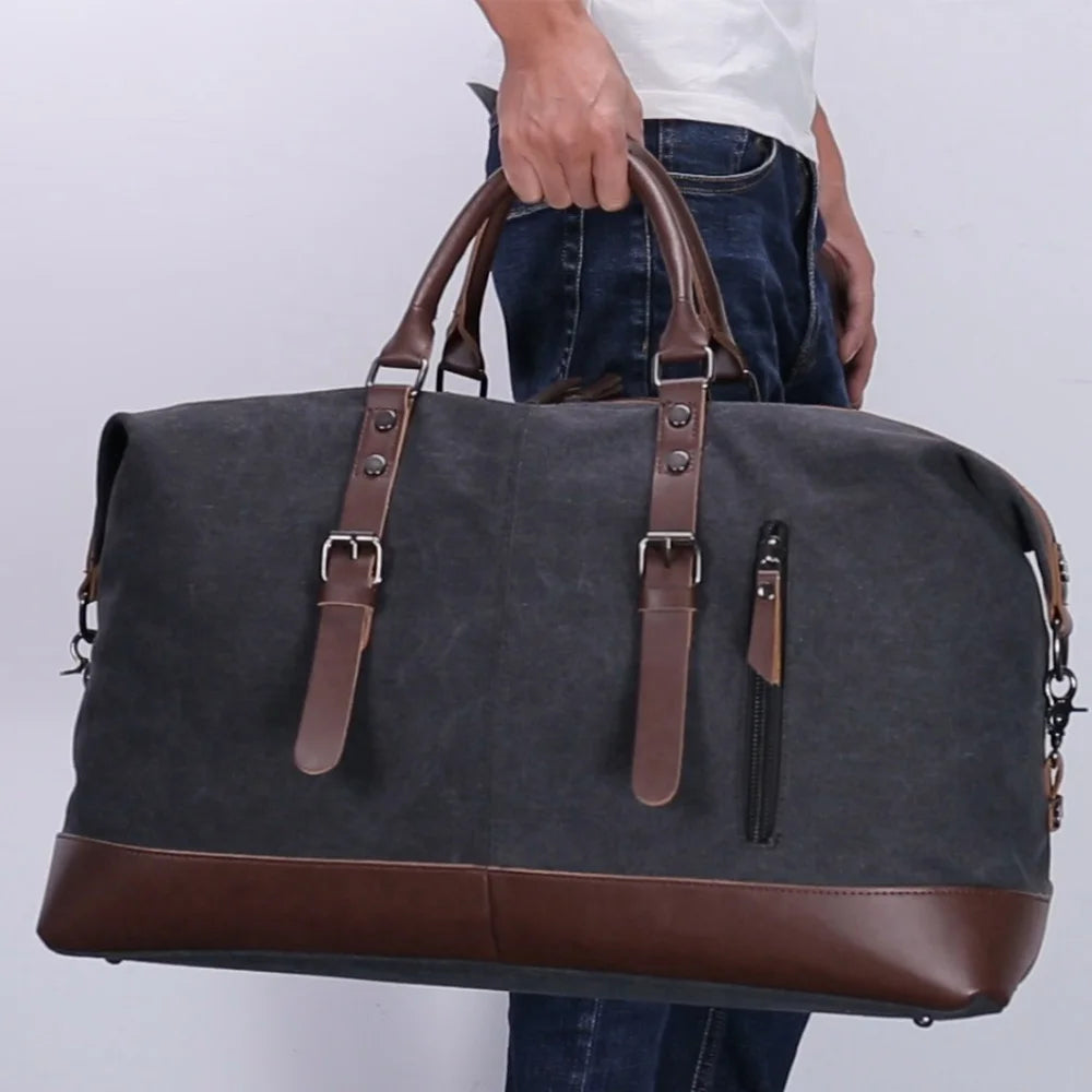 Original Canvas Leather Men Travel Bags Carry on Luggage Bags Men Duffel Bags Travel Tote Large Weekend Bag Overnight