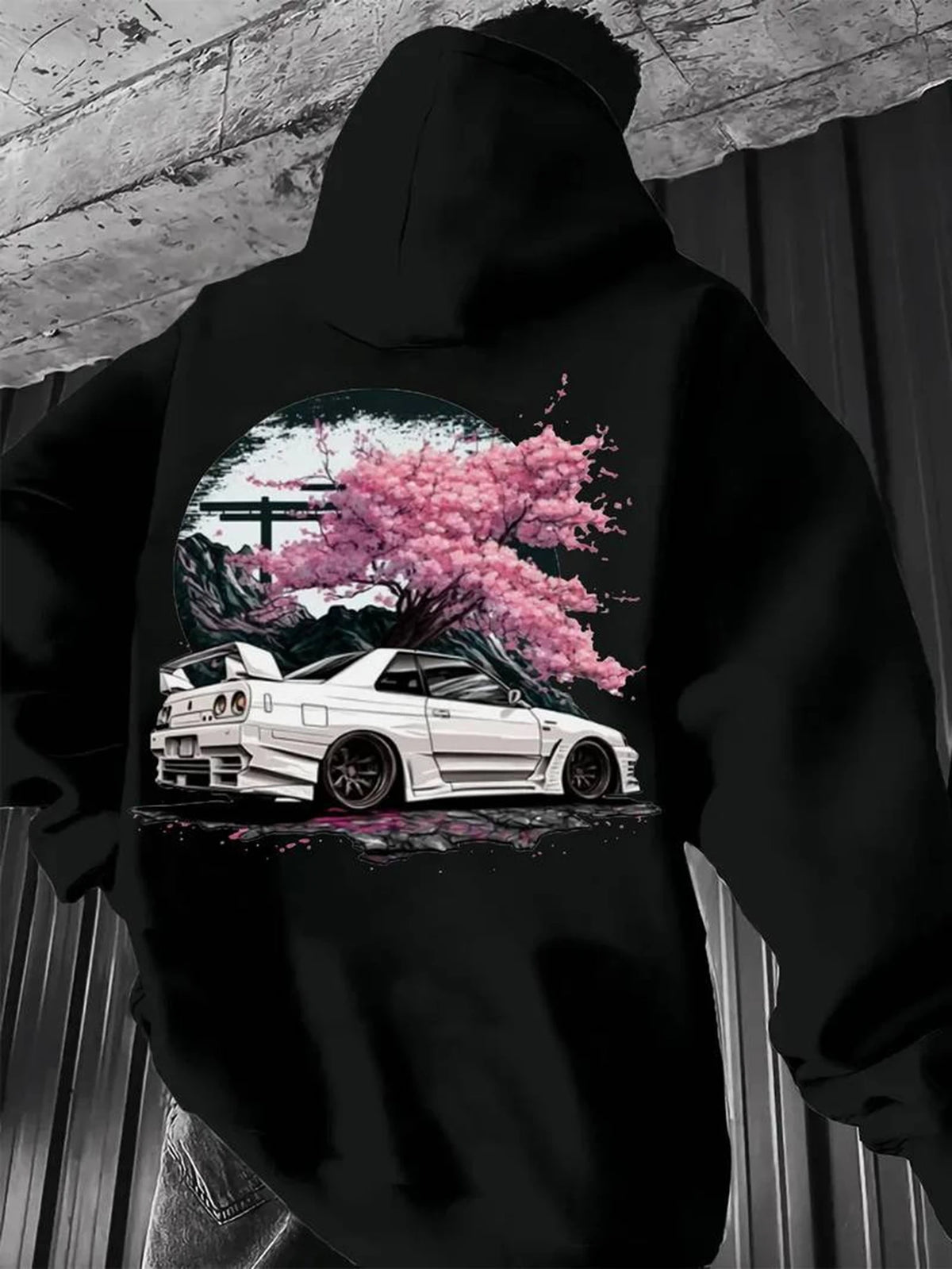 Men's JDM Car & Cherry Blossom Fleece Hoodie
