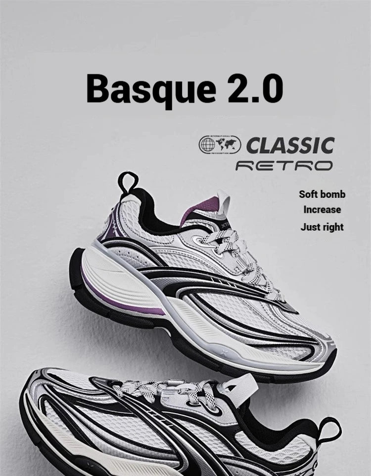 Xtep Basque 2 Casual Shoes for Men Height-increasing Mesh Cushioning Retro Millennium Daddy Female Shoes 875219320012